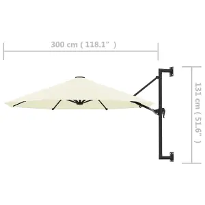 Berkfield Wall-Mounted Parasol with Metal Pole 300 cm Sand