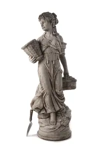 Large Stone Cast Lady Carrying Basket Garden Statue