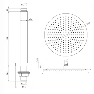 ENKI Contemporary Chrome Fixed Ceiling Mounted Stainless Steel Shower Head & Arm 12"