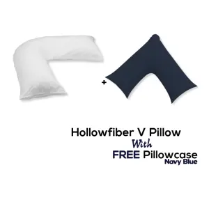 V Pillow With FREE V Pillowcase Polycotton Cover Orthopedic Neck & Back Support Hollowfiber Filled Pillow