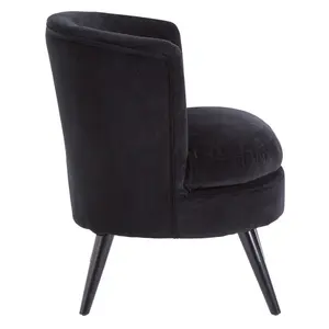 Interiors By Premier Elegant Round Plush Black Cotton Velvet Armchair, Velvet Upholstered Comfortable Armchair For Livingroom