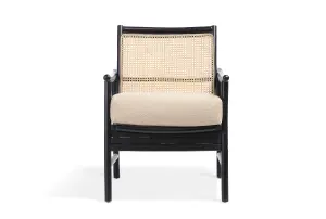 Borneo Rattan Accent Chair Indoor Black with Boucle Cushion