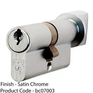 45 / 35mm EURO Double Offset Cylinder Lock & Thumb Turn - 5 Pin Satin Chrome Key