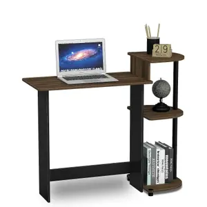 Furinno Compact Computer Desk with Shelves, Columbia Walnut/Black