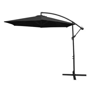 Black 3m Cantilever Garden Parasol Hanging Umbrella & Fan Base