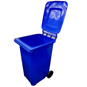 Large 240 Litre Blue Coloured Outdoor Council Wheelie Bins Complete With Lid And Wheels