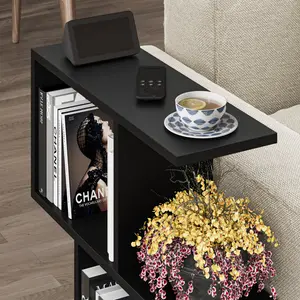 Barbara Side Table Modern 2-Tier Design with Storage Compartments Matte Black