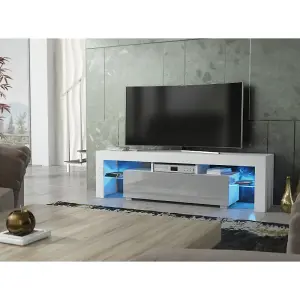 TV Unit 160cm Sideboard Cabinet Cupboard TV Stand Living Room High Gloss Doors - White & Grey