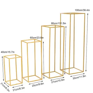 Golden Metal Rectangular Flower Stand Pedestal Rack Wedding Party Ornament 27 x 80 cm