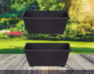 2 x 40cm Small Plastic Venetian Window Box Trough Planter Pot Black Colour