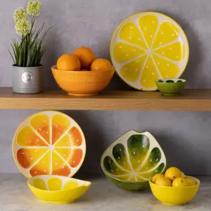 Typhoon World Foods Lemon Oval Bowl, Round Platter & Bowl Set