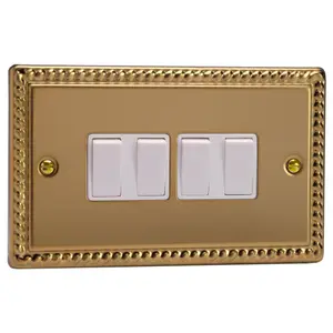 Varilight 4-Gang 10A 1- or 2-Way Rocker Switch (Twin Plate) Georgian Brass