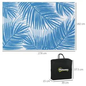 Outsunny Reversible Waterproof Outdoor Rug W/ Carry Bag, 182 x 274cm, Blue