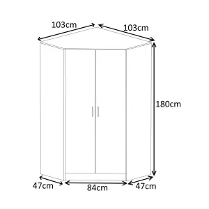 REFLECT 2 Door Corner Wardrobe in Gloss White Door Fronts and Matt White Carcass