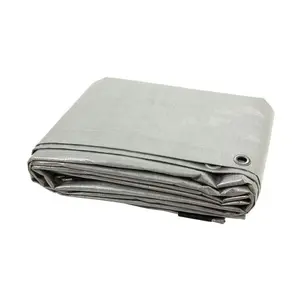 5 x 8 m Tarpaulin Waterproof Heavy Duty Cover Ground Sheet Camping with 4 Tarp Clips + 10m / 30ft Bungee Cord (Silver - 90GSM)