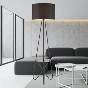 First Choice Lighting Madden Black Floor Lamp with Shelf Detail