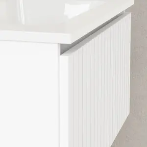 Banyetti Linea Matt White Ribbed Wall Hung Vanity Unit 600mm x 460mm