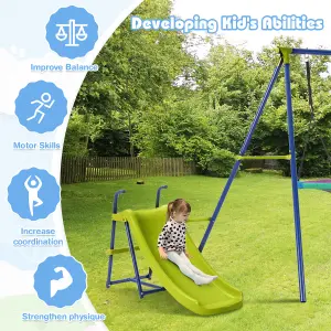 Costway 4-in-1 Outdoor Kids Swing Set Adjustable Saucer Swing w/ Slide & Basketball Hoop