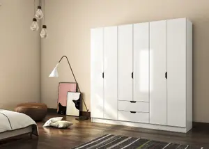 BERGEN 6 Door 2 Drawer White Wardrobe