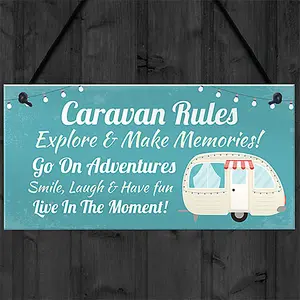 Red Ocean Caravan Rules Sign Hanging Door Plaque Caravan Sign Holiday Gift For Him Her Men Women