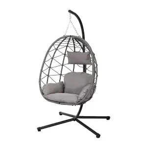 100cm W x 100cm D x 195cm H Grey Hanging Chair with Black Stand and Dark Grey Cushion