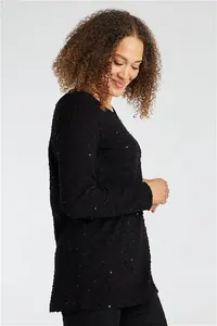 Bonmarche Black Long Sleeve Sequin Tunic, Size: 10