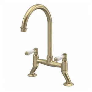 Astini Provencale Brushed Brass Twin Lever Kitchen Sink Bridge Mixer Tap