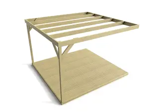 Wall-mounted box pergola and decking, complete DIY kit (3m x 3m, Light green (natural) finish)