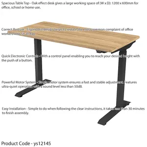 Versatile 1200 x 600mm Electric Standing Desk in Black and Oak - Height Adjustable for Comfort and Productivity