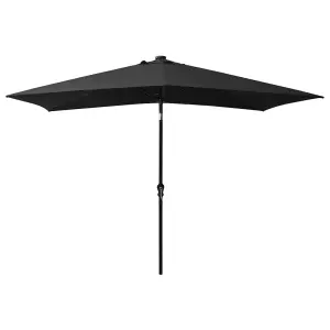 Berkfield Parasol with LEDs and Steel Pole Black 2x3 m