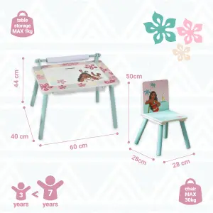 Disney Moana Kids Table and Chair Set - Activity Table for Toddlers with Lift-Up Tabletop, Chalkboard and Nylon Storage Space