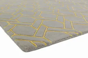 Silver Yellow Wool Handmade Luxurious Modern Geometric ,Chequered Rug For Living Room and Bedroom-120cm X 170cm