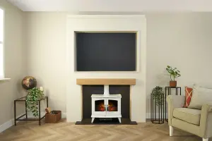 Acantha Pre-Built Stove Media Wall 2 with TV Recess & Woodhouse Electric Stove in White