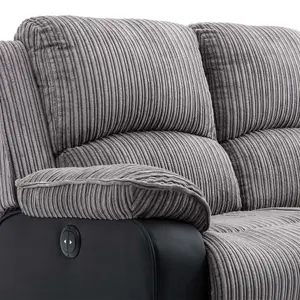 Postana Electric High Back Jumbo Cord Fabric Recliner 3 Seater Sofa (Grey)