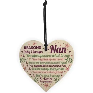 Red Ocean Reasons Why I Love You Nan Gifts Wooden Heart Nan Card From Grandson Granddaughter Grandparent Gifts Plaque