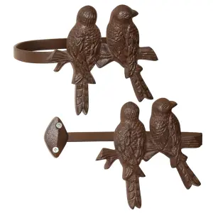 Set of 2 Vintage Style Cast Iron Perched Bird Curtain Tie Backs