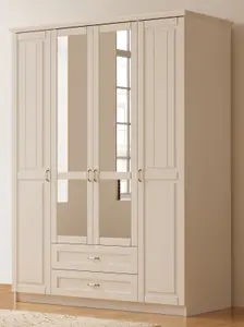 CHARLOTTE 4 Door 2 Drawer Mirrored White Wardrobe