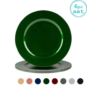 Metallic Charger Plates - Green - 33cm - Pack of 6 - Table Decoration Plates by Harbour Housewares