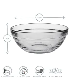 Duralex - Lys Glass Stacking Bowls for Kitchen, Serving - 12cm (5") - Pack of 6