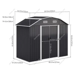 Charcoal Black Garden Metal Storage Tool Shed with Lockable and Curved Reinforced Roof Design