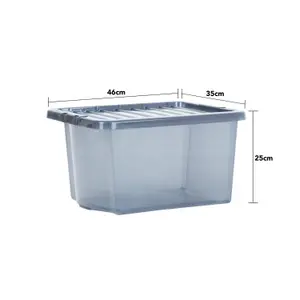 Wham Crystal 5x 28L Plastic Storage Boxes with Lids. Small Size, Strong . Made in the UK Tint Smoke