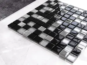 Glass mosaic on mesh for bathroom or kitchen 300mm x 300mm - Black Lake