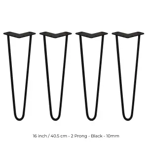 4 x Hairpin Leg - 16 - Black - 2 Prong - 10m