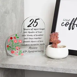 Sleek Contemporary Clear Toughened Glass 25th Anniversary Sentiment Ornament