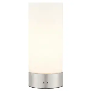 Touch Dimmable Table Lamp Nickel & Frosted Glass Shade Modern Light USB Charger