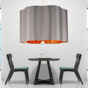 First Choice Lighting Set of 2 Grey with Copper Inner Scalloped Pendant Shades