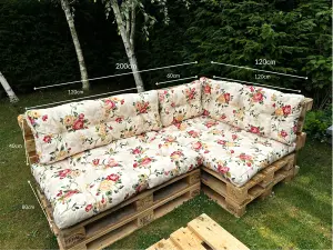 Pallet Cushion Set Garden Outdoor EURO Corner Sofa 120x200cm Floral Cream Tufted