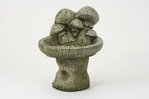 Birdbath with Mushrooms on Top