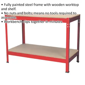 Durable 1.2m x 0.6m Workbench with Steel Frame and Wooden Top