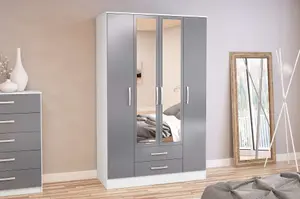 Birlea Lynx 4 Door 2 Drawer Wardrobe With Mirror White & Grey